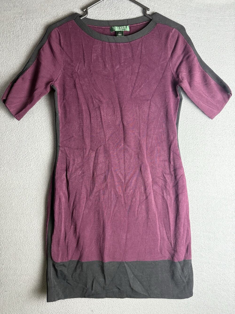 Lauren Ralph Lauren Maroon Black Stretch Knit Sheath Dress Womens Small